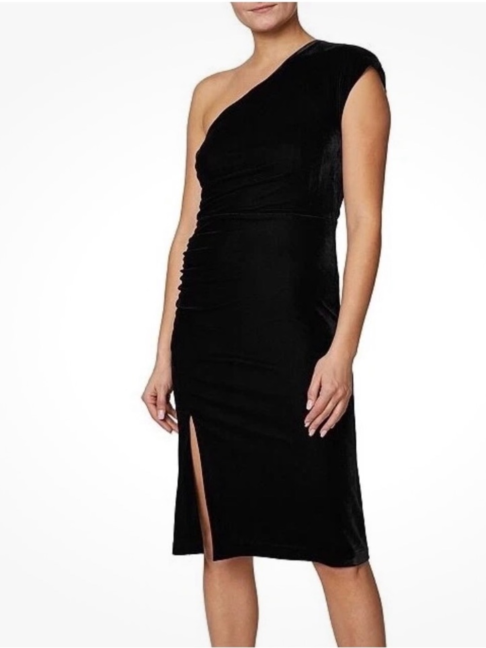 Laundry by Shelli Segal VelvetOne Shoulder Side Slit Gathered Dress Black Sz 10